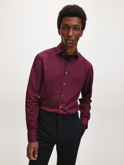 Calvin Klein Ruhák HU731012 | Calvin Klein Slim Poplin Stretch Férfi Ing Bordó